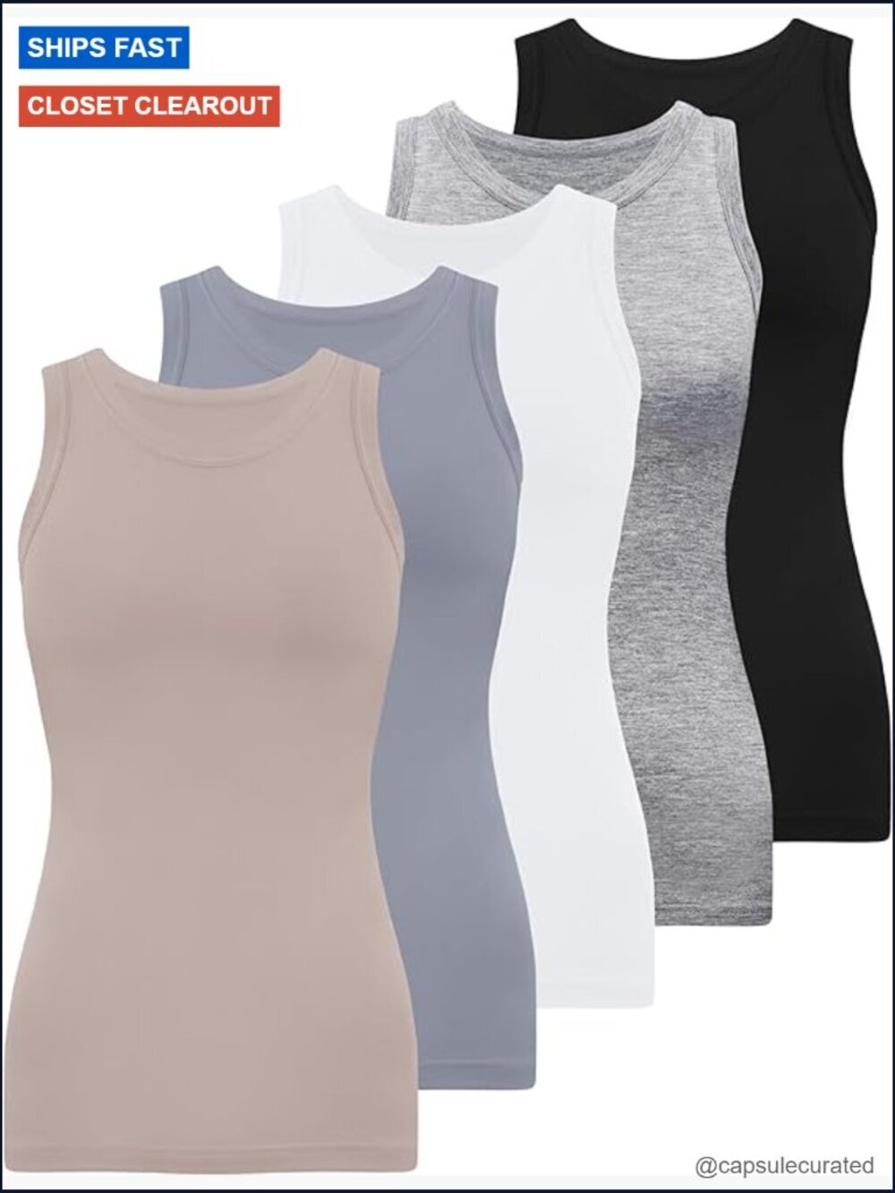 5 Pack Womens Crewneck Tank Tops High Neck Sleeveless Slim Fit Basic Undershirts